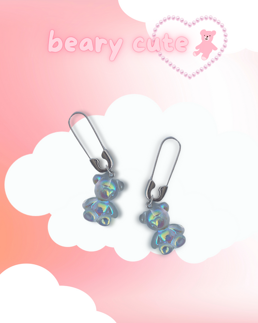 2. beary safety pin earrings