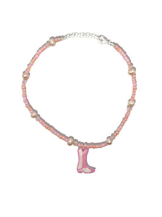 single pink boot necklace